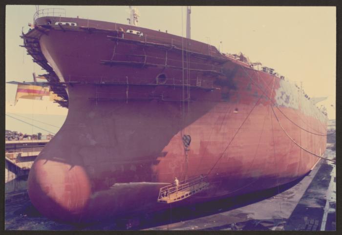Ship "Skyron" final painting in No 6 Dock at Malta Drydocks