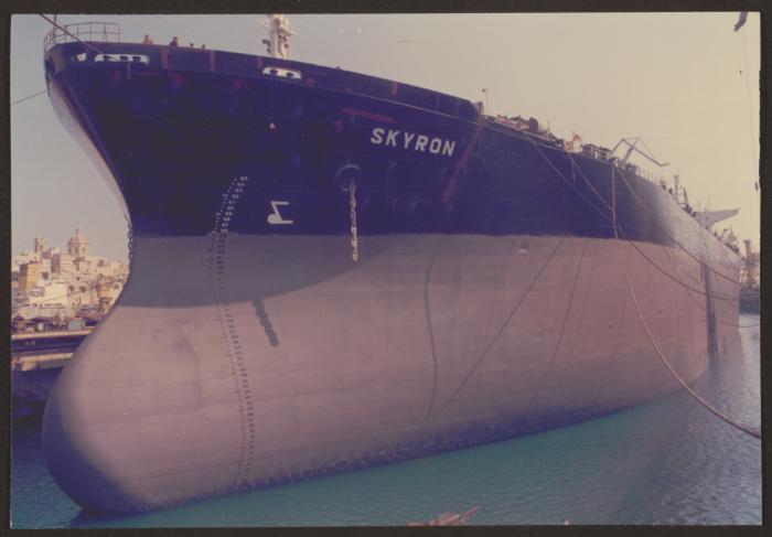 Ship-"Skyron" alfoat in No 6 dock at Malta Drydocks after completion of repairs