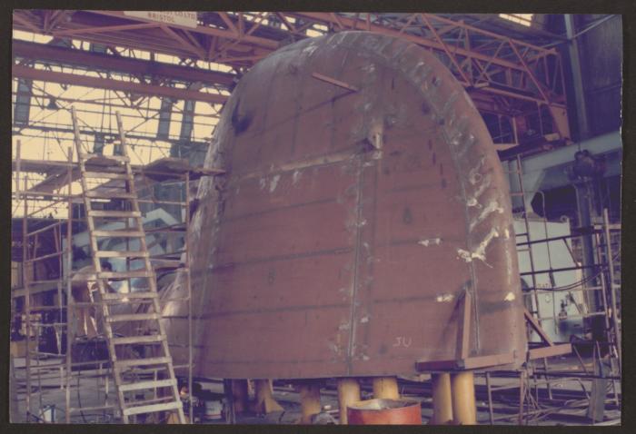 Ship bulbous bow fabrication in workshop at Malta Drydocks