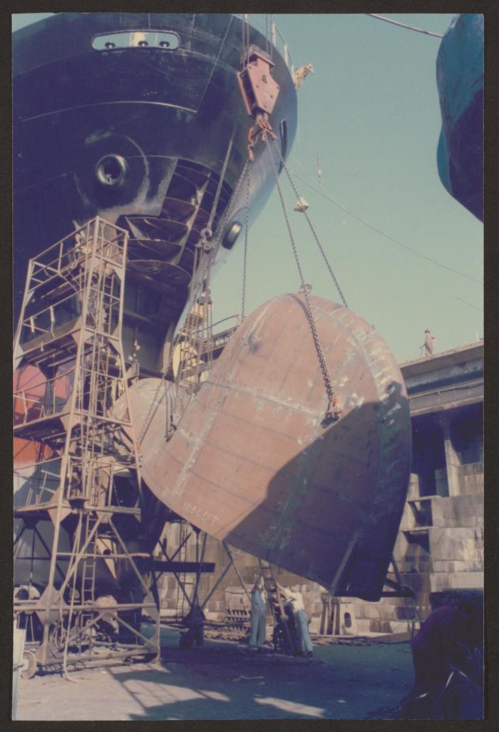 Ship "Balsa 22" fitting of new bulbous bow at Malta Drydocks