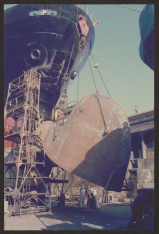 Ship "Balsa 22" fitting of new bulbous bow at Malta Drydocks