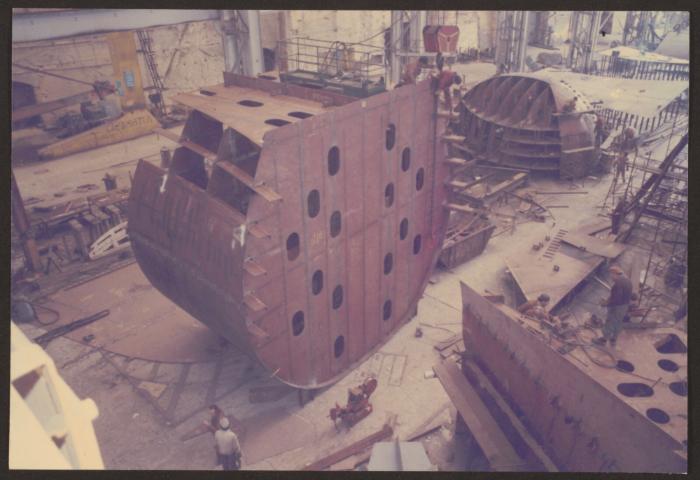 Ship "Skyron" bulbous bow block fabrication in workshop at Malta Drydocks