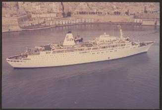 Aerial view of Ship "Sea Princess" leaving Malta Drydocks