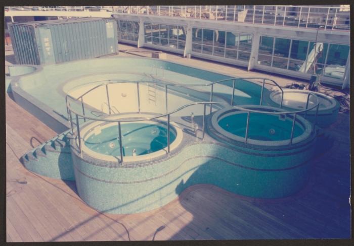 Ship "Cunard Countess" swimming pool deck work at Malta Drydocks