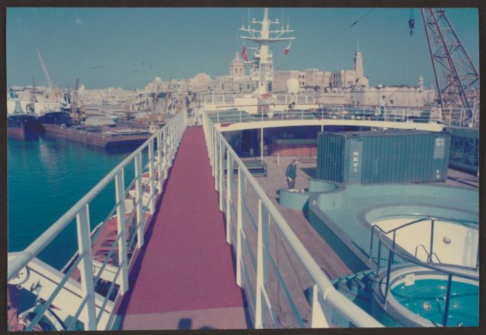 Ship "Cunard Countess" swimming pool deck work at Malta Drydocks