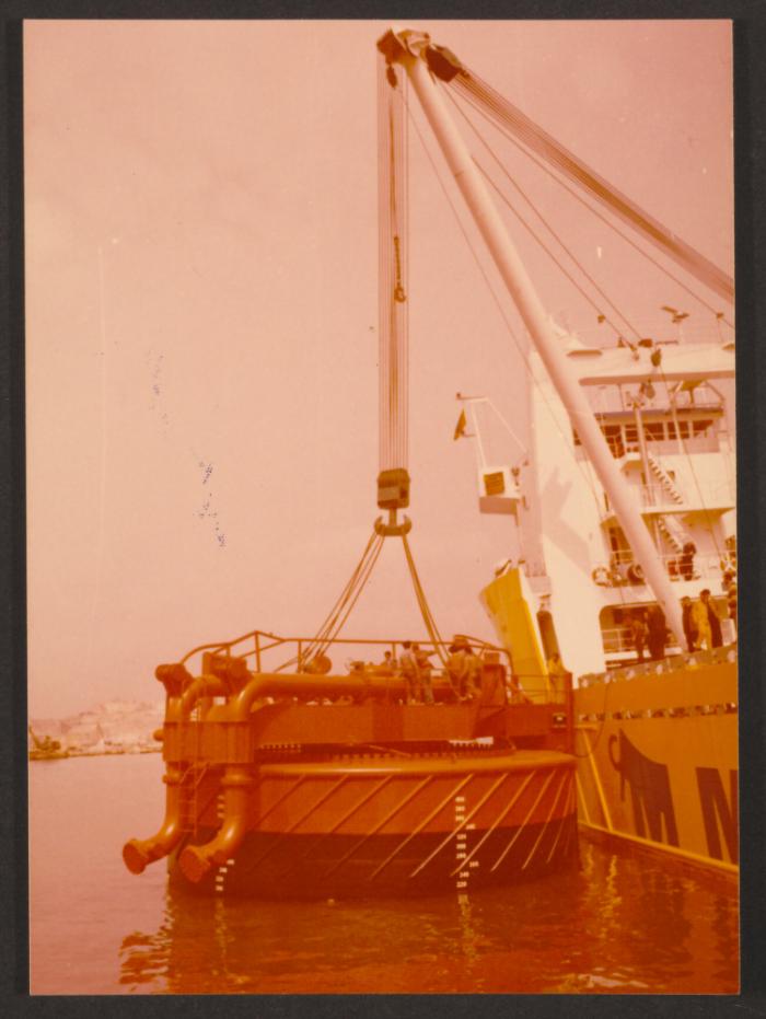 Preparing for lifting of Single Buoy Mooring onto a Heavylift Ship Carrier "Happy Rider" at Malta Drydocks
