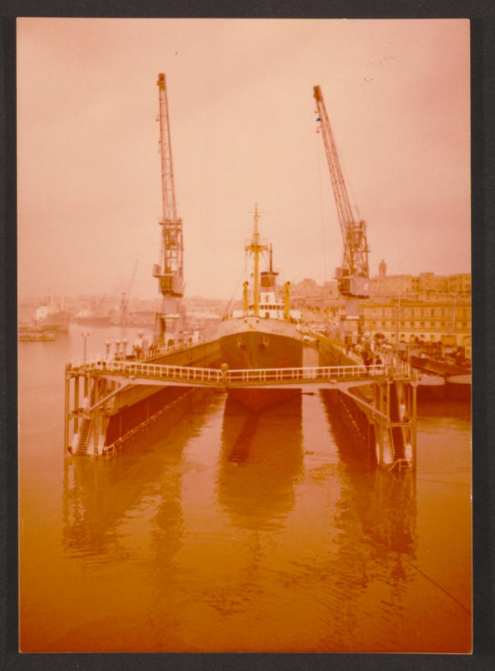 Ship "Gudja" - test docking on floating dock for Libya built by Malta Drydocks