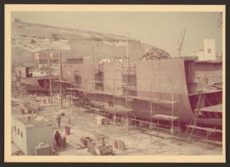 Block erection in No 7 Dock of the supply ships for China at Malta Drydocks