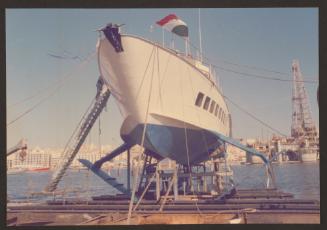 Hydrofoil for outfitting work on Manoel Island Yacht Yard slipway