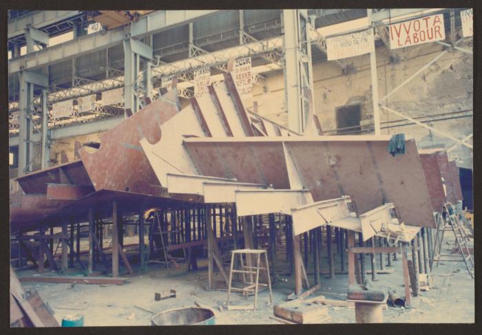 Block construction in Plate Shop of Malta Drydocks