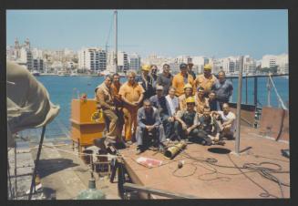 Yacht "Atlantide" at Manoel Island Yacht Yard (Malta) - work force with Captain posing.