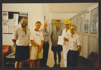 Manoel Island Yacht Yard (Malta) Staff; Left to Right: Victor Seguna, Unidentified, Unidentified, Norman Grech, Joseph Degabriel , Charles Schembri Lloyds Surveyor