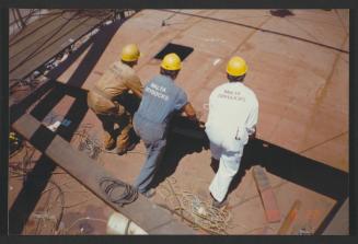 Yacht "Atlantide" at Manoel Island Yacht Yard (Malta) -  prefabricated deck being pushed in place.