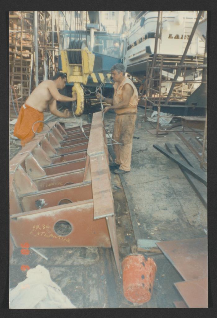 Yacht "Atlantide" at Manoel Island Yacht Yard (Malta) -  hoisting of engine barrier.