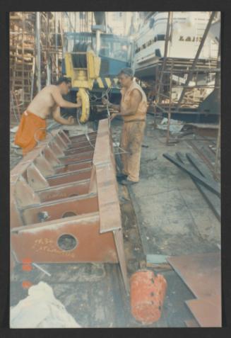 Yacht "Atlantide" at Manoel Island Yacht Yard (Malta) -  hoisting of engine barrier.