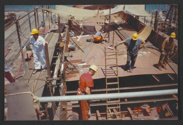 Yacht "Atlantide" at Manoel Island Yacht Yard (Malta) -  works on the internals of engine room compartment.