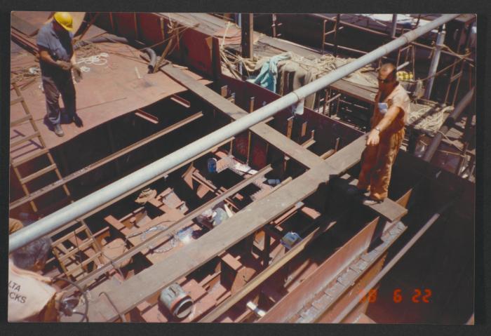 Yacht "Atlantide" at Manoel Island Yacht Yard (Malta) -  preparation for main deck panel installation.