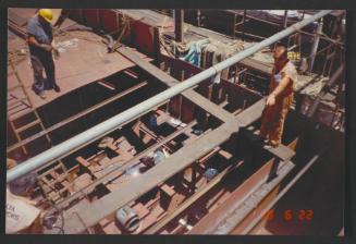 Yacht "Atlantide" at Manoel Island Yacht Yard (Malta) -  preparation for main deck panel installation.