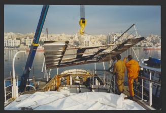 Yacht "Atlantide" at Manoel Island Yacht Yard (Malta) -  preparation for main deck panel installation.