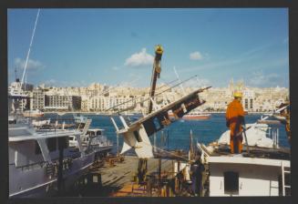 Yacht "Atlantide" at Manoel Island Yacht Yard (Malta) -  preparation for main deck panel installation.