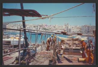 Yacht "Atlantide" at Manoel Island Yacht Yard (Malta) -  preparation for main deck panel installation.