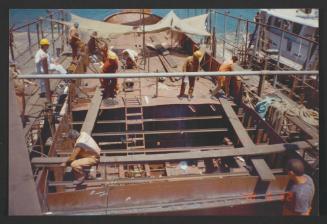 Yacht "Atlantide" at Manoel Island Yacht Yard (Malta) -  preparation for main deck panel installation.