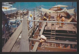 Yacht "Atlantide" at Manoel Island Yacht Yard (Malta) -  preparation for main deck panel installation.