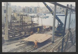 Yacht "Atlantide" at Manoel Island Yacht Yard (Malta) -  hauling of prefabricated deck.