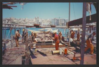 Yacht "Atlantide" at Manoel Island Yacht Yard (Malta) -  preparation for main deck panel installation.