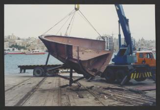 "Atlantide" prefabricated stern section arrival at Manoel Island Yacht Yard (Malta) from Malta Drydocks