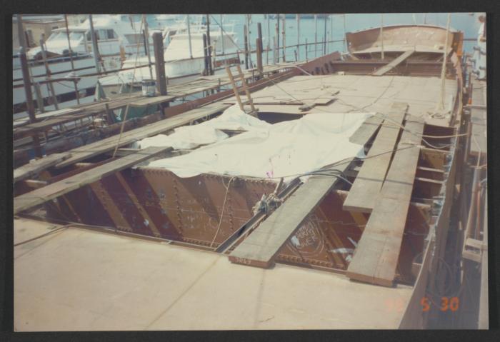 Yacht "Atlantide" at Manoel Island Yacht Yard (Malta) -  prefabricate aft section arrival after being manufactured at Malta Drydocks.