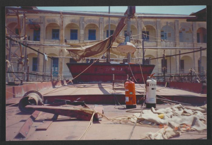 Yacht "Atlantide" at Manoel Island Yacht Yard (Malta) -  deck and forepeak steel assemble.