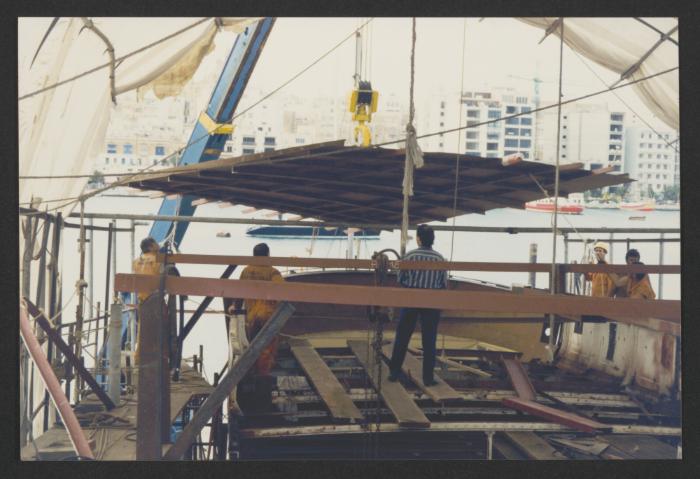 Yacht "Atlantide" at Manoel Island Yacht Yard (Malta) -  deck and forepeak steel assemble.