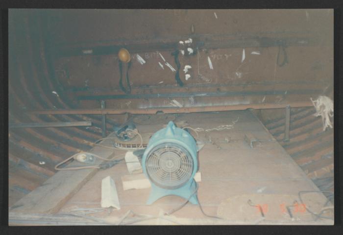 Yacht "Atlantide" at Manoel Island Yacht Yard (Malta) -  aft section with fuel tank in centre and aft engine room bulkhead.