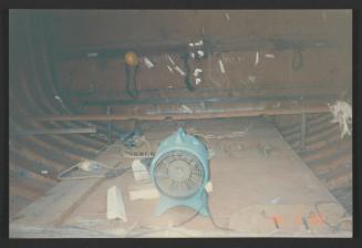 Yacht "Atlantide" at Manoel Island Yacht Yard (Malta) -  aft section with fuel tank in centre and aft engine room bulkhead.
