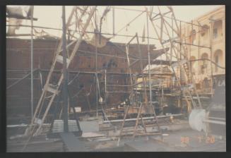 Yacht "Atlantide" at Manoel Island Yacht Yard (Malta) -  major steel repairs nearing completion.