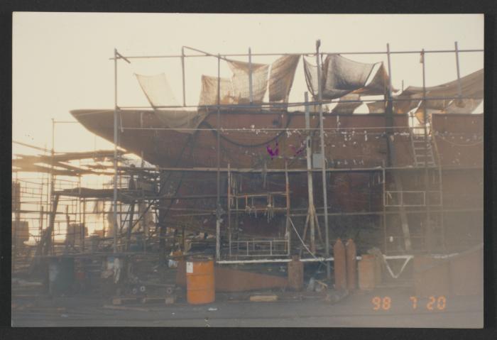 Yacht "Atlantide" at Manoel Island Yacht Yard (Malta) -  major steel repairs nearing completion.