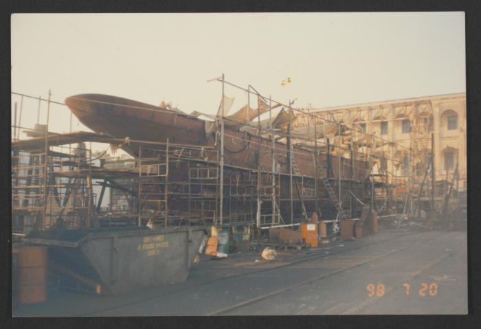 Yacht "Atlantide" at Manoel Island Yacht Yard (Malta) -  major steel repairs nearing completion.