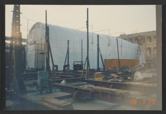 Yacht "Atlantide" under cover on slipway no4  at Manoel Island Yacht Yard (Malta).