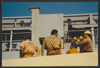 Yacht "Atlantide" at Manoel Island Yacht Yard (Malta) -  (Banana Boat nicknamed due to the yellow paint) being prepared to be lifted on mother ship for transport to Gosport UK.