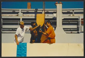 Yacht "Atlantide" at Manoel Island Yacht Yard (Malta) -  (Banana Boat nicknamed due to the yellow paint) being prepared to be lifted on mother ship for transport to Gosport UK.