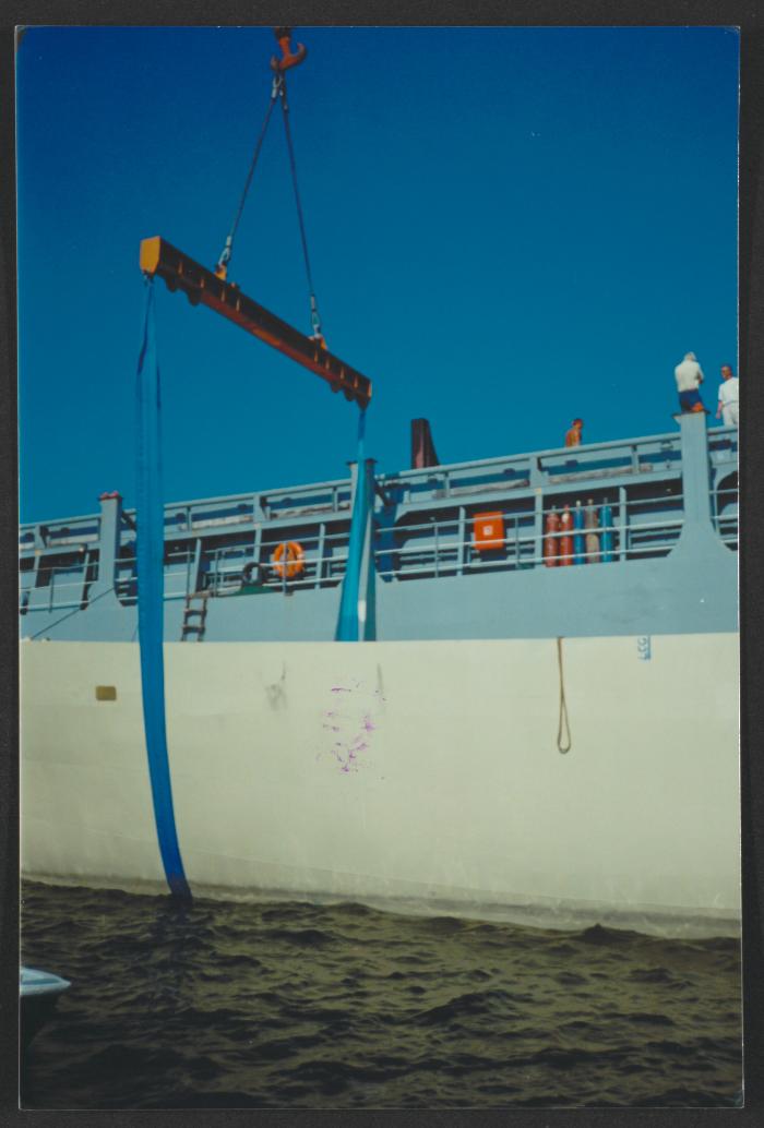 Yacht "Atlantide" at Manoel Island Yacht Yard (Malta) -  lifting preparation on to mother ship for transport to Gostport UK.