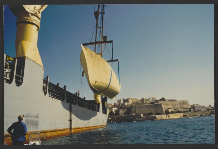 Yacht "Atlantide" at Manoel Island Yacht Yard (Malta) -  lifting operation.