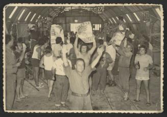 Manoel Island Yacht Yard (Malta) workers cheering Malta Labour Party victory