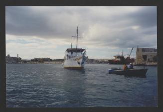 "Atlantide" being towed to Manoel Island Yacht Yard (Malta) for major steel repairs.