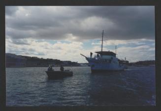 "Atlantide" being towed to Manoel Island Yacht Yard (Malta) for major steel repairs.