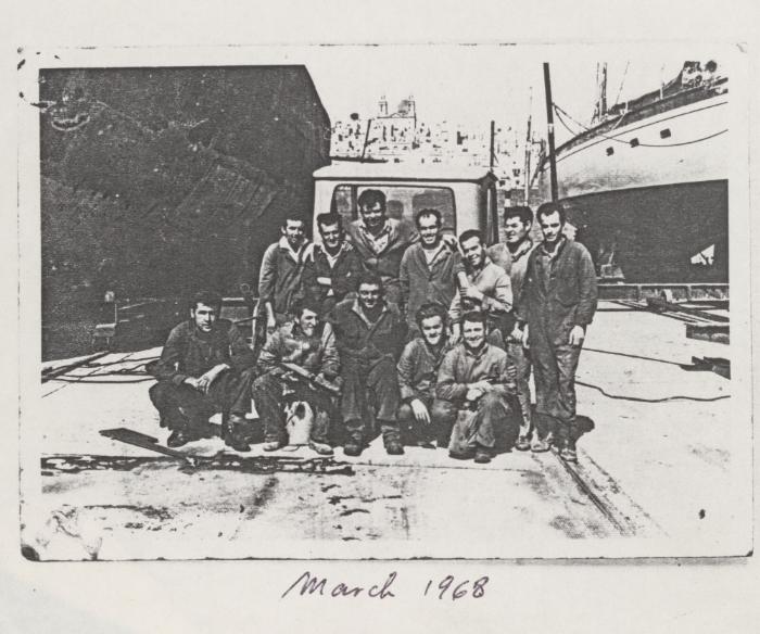 Manoel Island Yacht Yard (Malta)  Shop Floor Employees Group Photo on slipway March 1968