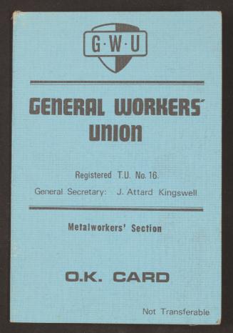 Joe Bartolo GWU (Malta) Metal Workers Section Union Payment Cards