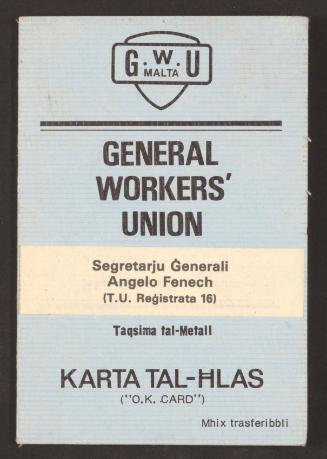 Joe Bartolo GWU (Malta) Metal Workers Section Union Payment Cards