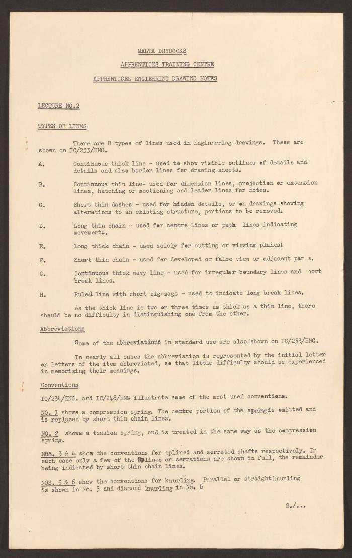 Malta Drydocks Apprentices Engineering Drawing Notes
